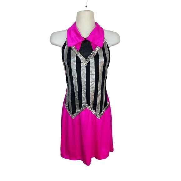 Curtain Call Cabaret Referee Dance Costume Size M Hot Pink Black Striped Necktie - Picture 1 of 6